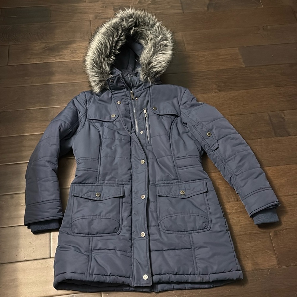 Northside Women’s blue winter jacket, faux fur size 10, puffer with hood